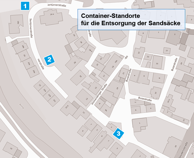 Standorte der Großcontainer für die Entsorgung der Sandsäcke