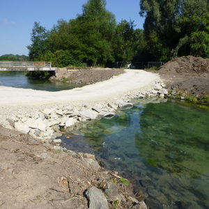 Die provisorische Überfahrt für Baustellenfahrzeuge am Baufeld Süd