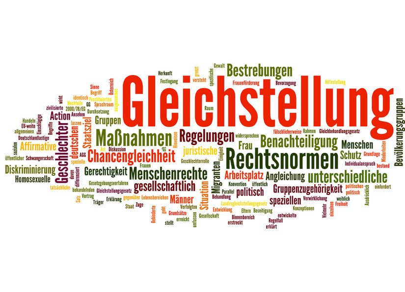 Wörterblase Gleichstellung, Menschenrechte, Regelungen und weitere Begriffe