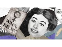 Frau hält einen Zettel mit der Forderung Wahlrecht für Frauen hoch