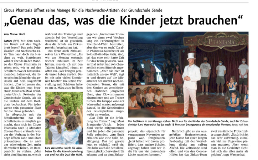 Zeitungsartikel zum Zirkusprojekt