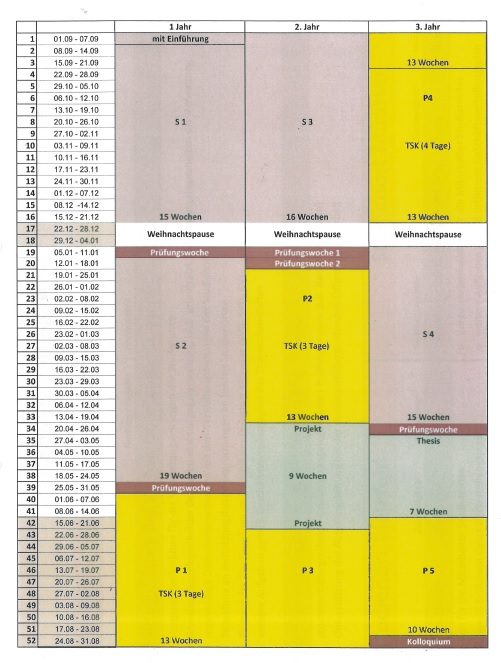 Studienverlaufsplan für das Vollzeitstudium