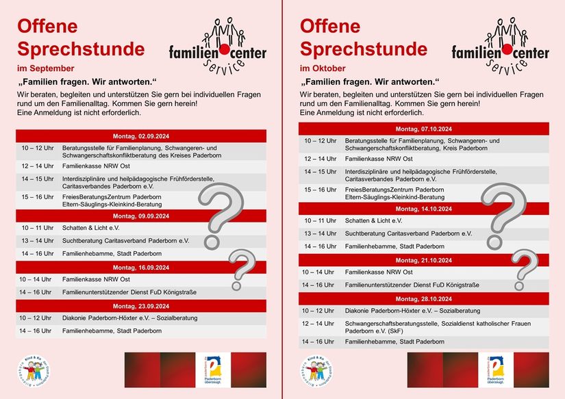 Zeitplan Offene Sprechstunde September und Oktober