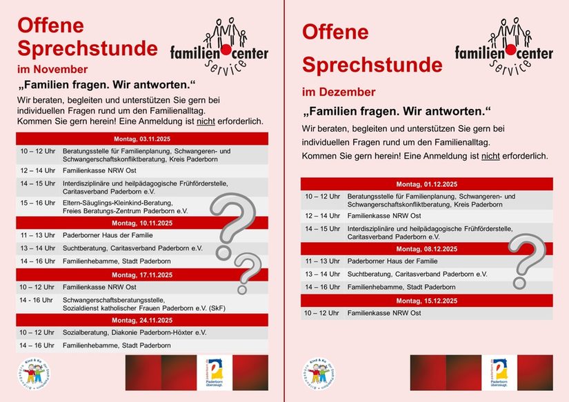 Zeitplan Offene Sprechstunde November und Dezember 2025