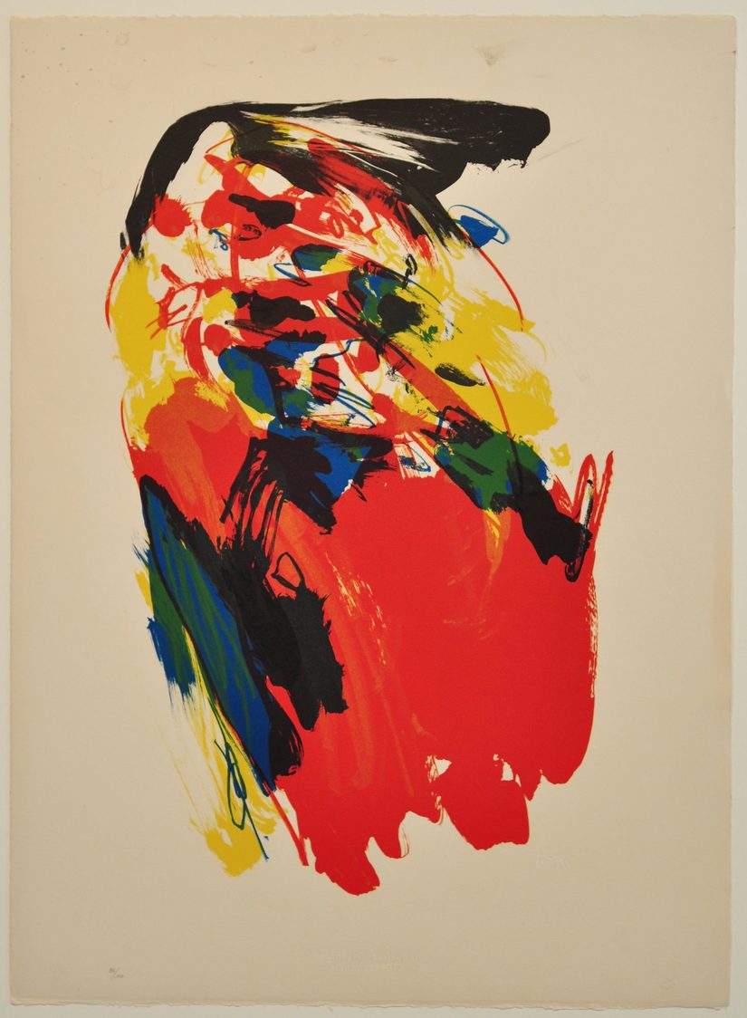 Abstrakte Form aus bunten Farben auf weißem Grund.