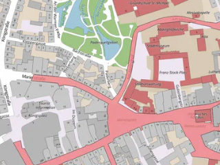 Vorschau der Stadtgrundkarte mit gesperrten Straßen-/ Platzbereichen