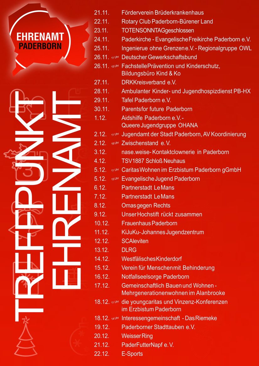 Plakat Programm der Ehrenamtshütte auf dem Weihnachtsmarkt 2025