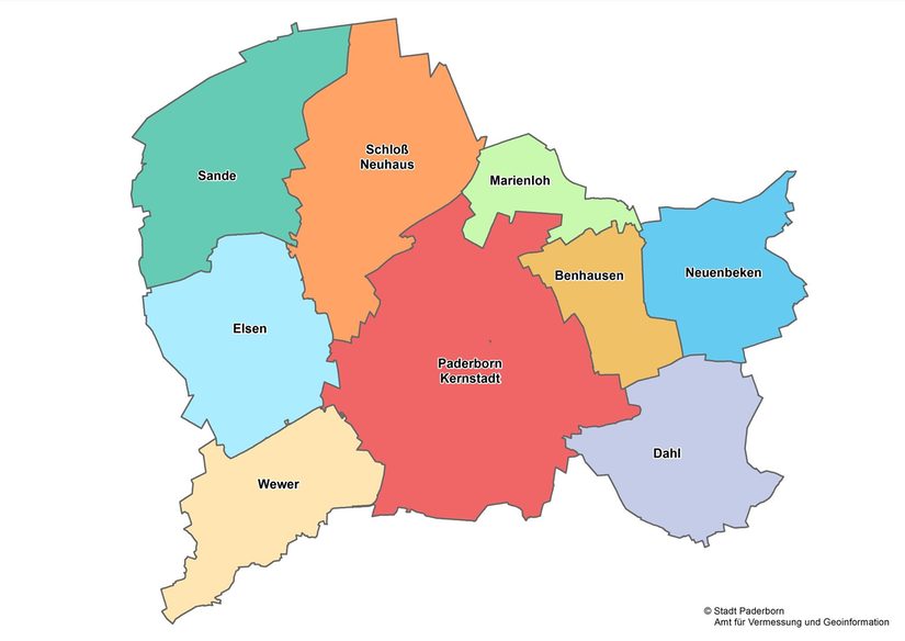 Graphische Übersicht der Paderborner Ortsteile