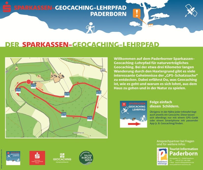 Die erste Informationstafel des Sparkassen-Geocaching-Lehrpfads