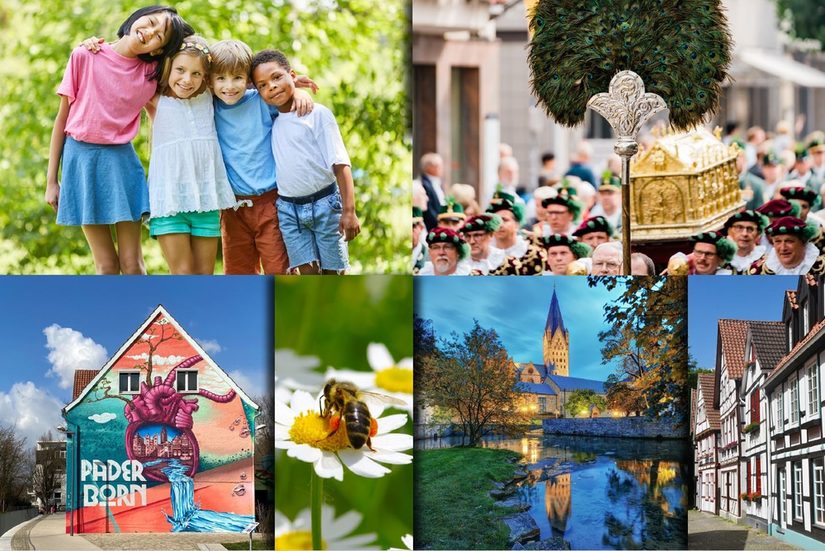 Collage verschiedener für Paderborn typischer Motive