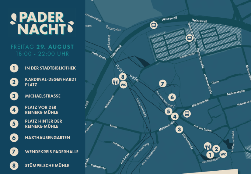 Karte mit Auftrittsorten zur PaderNacht 2025