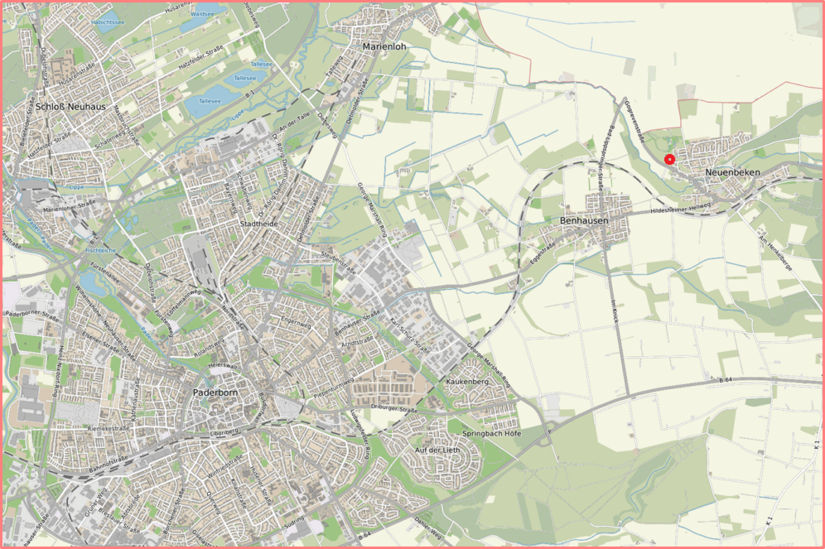 Straßenkarte von Neuenbeken mit Lagehinweis des Baugebietes