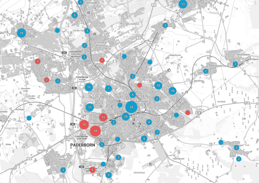 Ladeinfrastruktur für Elektrofahrzeuge in Paderborn, Stand Februar 2025