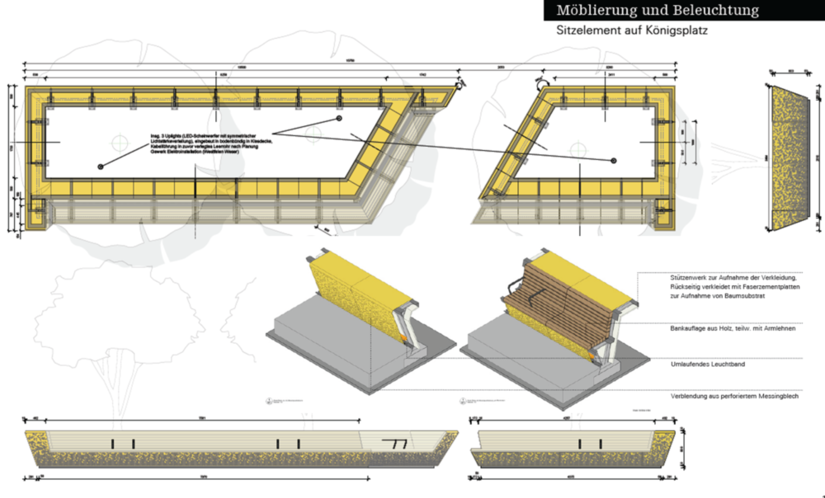 Plan des neuen Sitzelementes auf dem kleinen Königsplatz